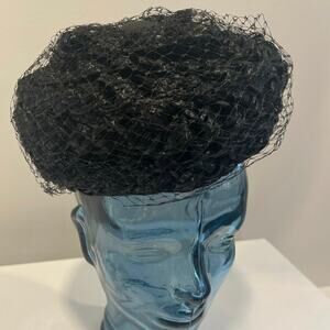 Vintage 1950s-60s Straw Pill Box Hat Black JL